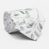 Sage Green Eucalyptus Branch Watercolor Wedding ネクタイ (ロール)
