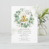 Sage Green Eucalyptus Confirmation Dove Invitation 招待状 (スタンド正面)