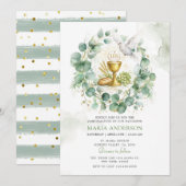 Sage Green Eucalyptus Confirmation Dove Invitation 招待状 (正面/裏面)