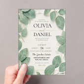 Sage Green Eucalyptus Dewdrop Botanical Leaves アクリル招待状 (インサイチュ (ポータブル))