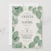 Sage Green Eucalyptus Dewdrop Botanical Leaves 招待状 (正面)