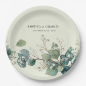 Sage Green Eucalyptus Elegant Boho ペーパープレート (正面)