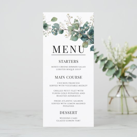 Sage Green Eucalyptus Elegant Boho Wedding メニュー (スタンド正面)