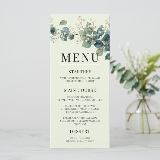 Sage Green Eucalyptus Elegant Boho Wedding メニュー (スタンド正面)