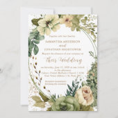 Sage Green Eucalyptus Floral  Rustic Wedding | 招待状 (正面)