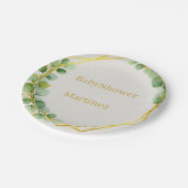 Sage Green Eucalyptus Gold Baby Shower Paper Plate ペーパープレート (アングル)