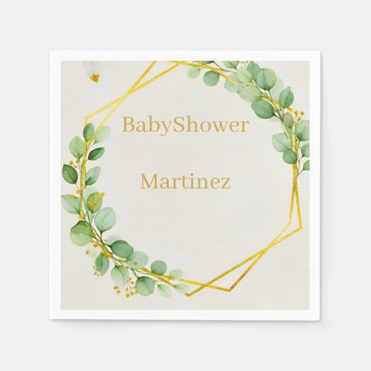 Sage Green Eucalyptus Gold Foliage Baby Shower Nap スタンダードカクテルナプキン (正面)
