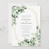 Sage Green Eucalyptus Gold Geometric Wedding 招待状 (正面)