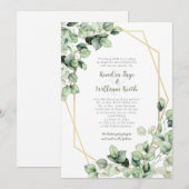 Sage Green Eucalyptus Gold Geometric Wedding 招待状 (正面/裏面)