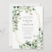 Sage Green Eucalyptus Gold Geometric Wedding 招待状 (正面)