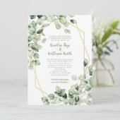 Sage Green Eucalyptus Gold Geometric Wedding 招待状 (スタンド正面)