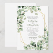 Sage Green Eucalyptus Gold Geometric Wedding 招待状 (正面/裏面)