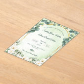 Sage Green Eucalyptus Green Botanical Wedding アクリル招待状 (レイダウン)