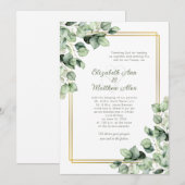 Sage Green Eucalyptus Greenery Gold Frame Wedding 招待状 (正面/裏面)