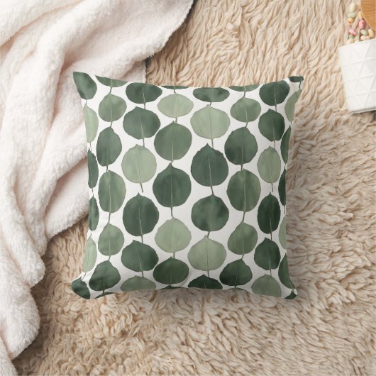 Sage Green Eucalyptus Leaf Pattern Botanical Plant クッション (ブランケット)