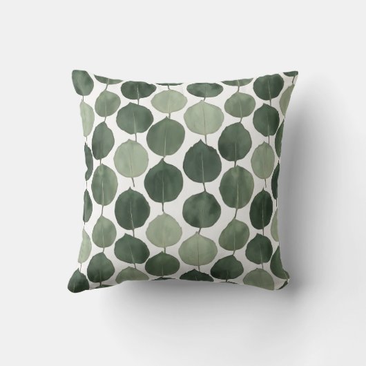 Sage Green Eucalyptus Leaf Pattern Botanical Plant クッション (裏面)