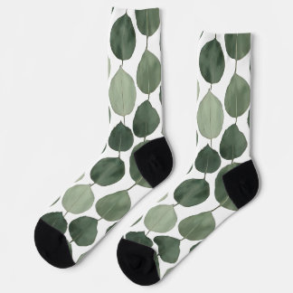 Sage Green Eucalyptus Leaf Pattern Botanical Plant ソックス