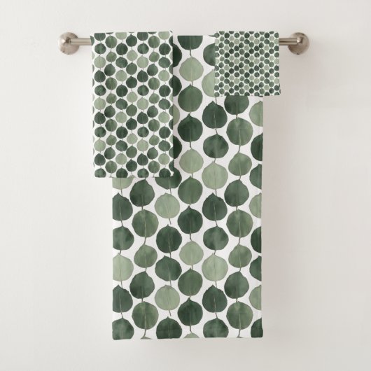 Sage Green Eucalyptus Leaf Pattern Botanical Plant バスタオルセット (インサイチュ)