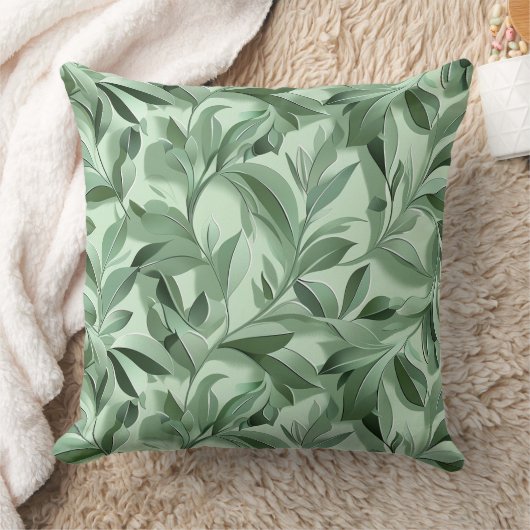 Sage Green Eucalyptus Leaves Botanical Greenery クッション (ブランケット)