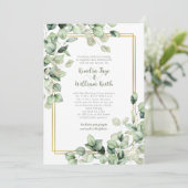 Sage Green Eucalyptus Leaves Gold Frame Wedding 招待状 (スタンド正面)