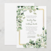 Sage Green Eucalyptus Leaves Gold Frame Wedding 招待状 (正面/裏面)