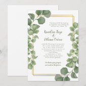 Sage Green Eucalyptus Leaves Gold Frame Wedding 招待状 (正面/裏面)