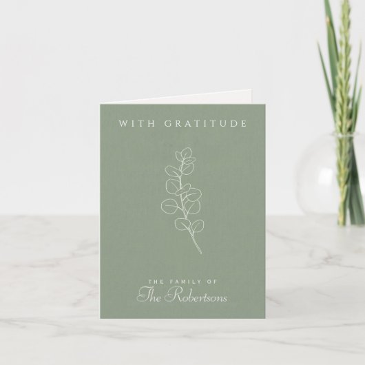 Sage Green Eucalyptus Minimalist Funeral Thank You カード (正面)