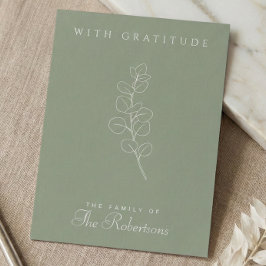 Sage Green Eucalyptus Minimalist Funeral Thank You カード