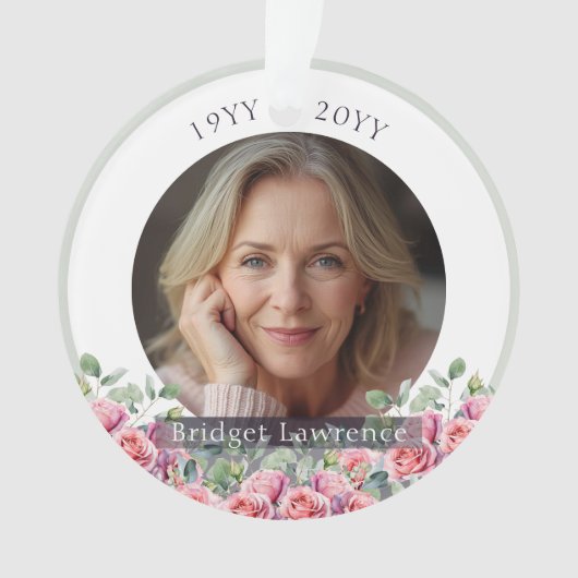 Sage Green Eucalyptus Pink Roses Remembrance オーナメント (正面)