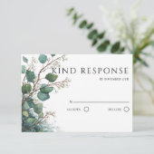 Sage Green Eucalyptus QR Code Wedding 出欠カード (スタンド正面)