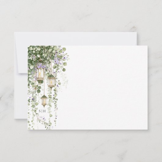 Sage Green Eucalyptus RSVP Card with Lilac Florals (裏面)