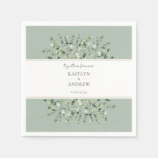 Sage Green Eucalyptus Together Forever Wedding スタンダードカクテルナプキン (正面)