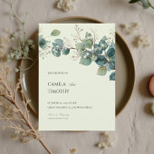 Sage Green Eucalyptus Watercolor Greenery Wedding 招待状