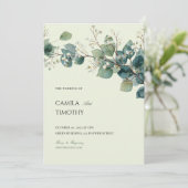 Sage Green Eucalyptus Watercolor Greenery Wedding 招待状 (スタンド正面)