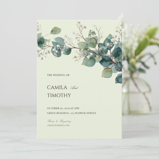 Sage Green Eucalyptus Watercolor Greenery Wedding 招待状 (スタンド正面)