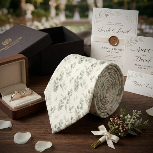 Sage Green Eucalyptus Wedding ネクタイ
