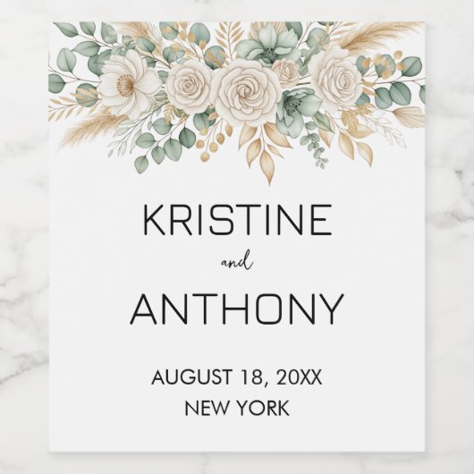 Sage Green Eucalyptus Wedding  ワインラベル (シングルラベル)