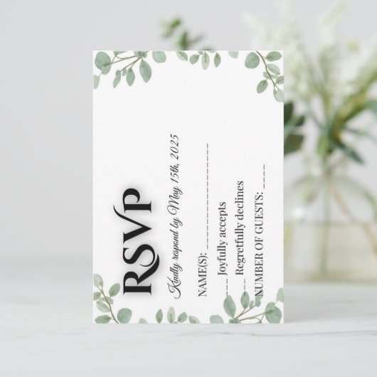 Sage Green Eucalyptus Wedding RSVP Card (スタンド正面)