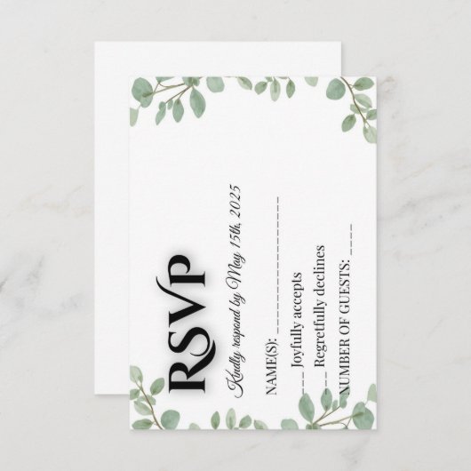 Sage Green Eucalyptus Wedding RSVP Card (正面/裏面)