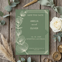 Sage Green Eucalyptus Wedding Save The Date セーブザデート