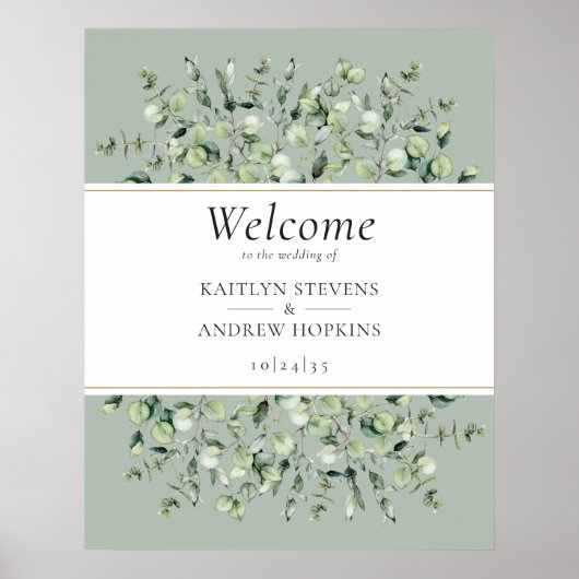 Sage Green Eucalyptus Wedding Welcome ポスター (正面)