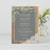 Sage Green Eucalyptus Wood Lace Script Wedding Inv 招待状 (スタンド正面)