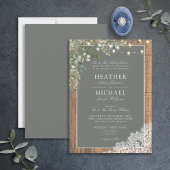 Sage Green Eucalyptus Wood Lace Script Wedding Inv 招待状