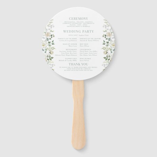 Sage Green Eucalyptus Wreath Boho Wedding Program ハンドファン (裏面)