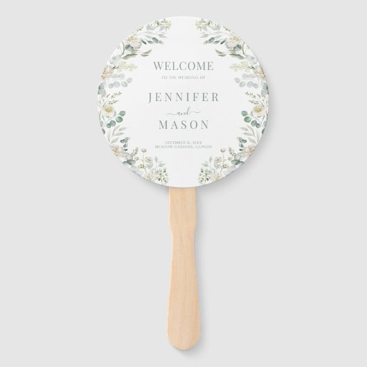 Sage Green Eucalyptus Wreath Boho Wedding Program ハンドファン (正面)
