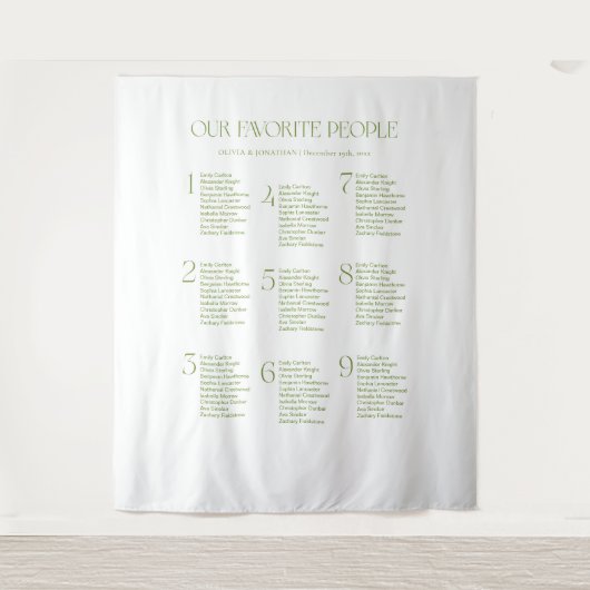 Sage Green Fabric Wedding Seating Chart タペストリー (正面)