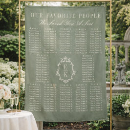 Sage Green Fabric Wedding Seating Chart Banner タペストリー