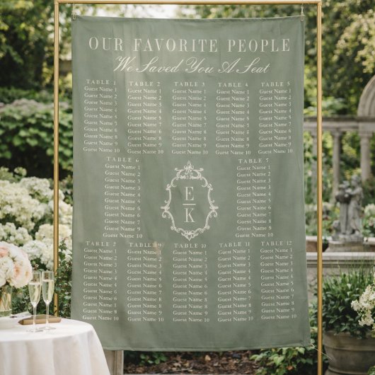 Sage Green Fabric Wedding Seating Chart Banner タペストリー