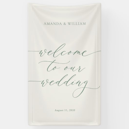 Sage Green Fabric Wedding Welcome Banner 横断幕 (縦)