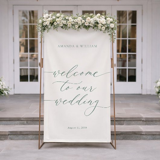 Sage Green Fabric Wedding Welcome Banner 横断幕